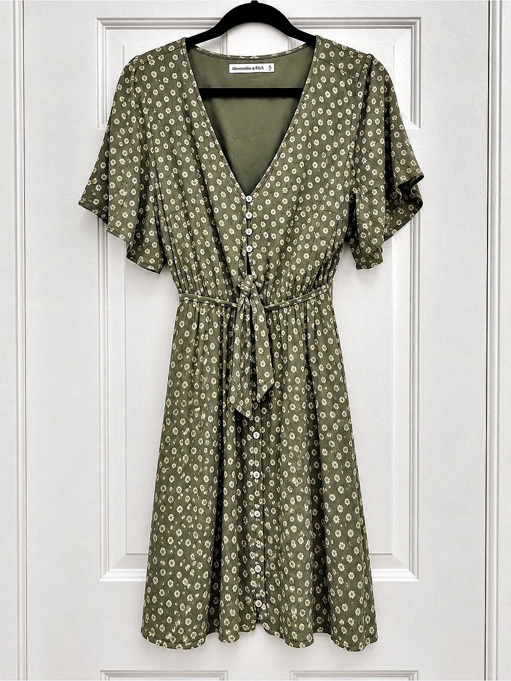 Abercrombie & Fitch Green Floral Tie-Front Mini Dress
